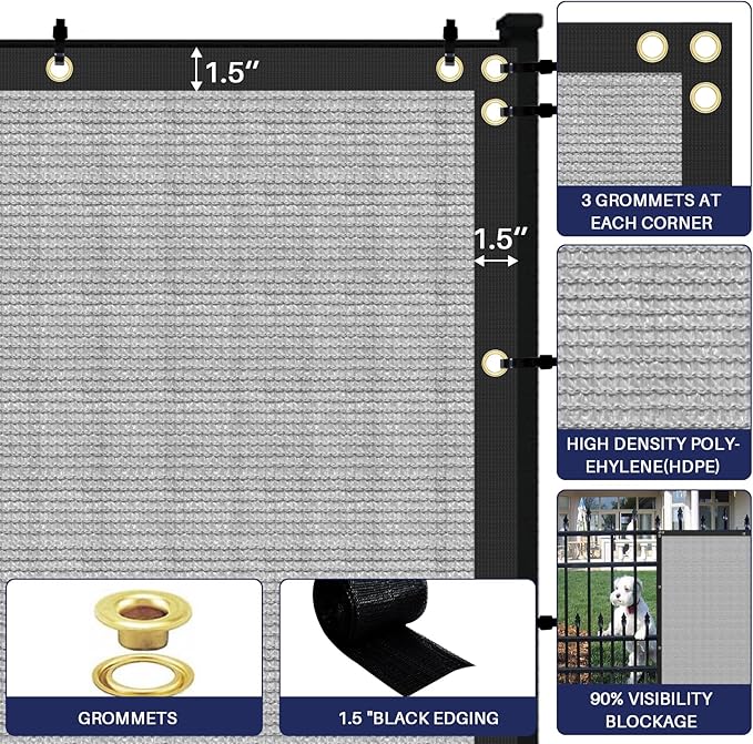 Windscreen4less Privacy Fence Screen Heavy Duty Windscreen Fencing Mesh Fabric Shade Net Cover with Brass Grommtes for Outdoor Wall Garden Yard Pool Deck, 8'x273' Light Gray