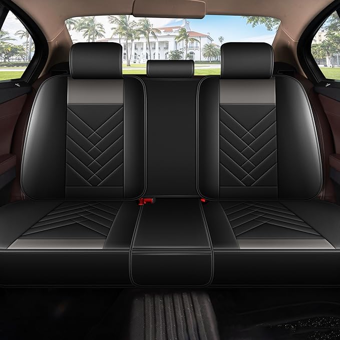 AOMSAZTO Car Seat Cover for Chevrolet Chevy Malibu 2009-2025 2026 Full Set, Leather Car Seat Protector Waterproof, Non Slip Car Seat Cushion, Interior Seat Covers Automotive Accessories - Black&Grey