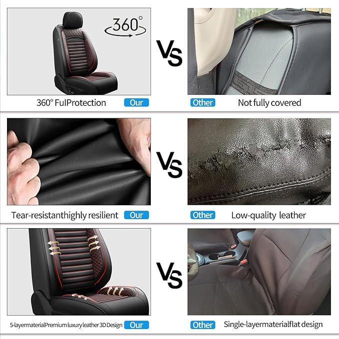 Fit Elantra Car Seat Covers for Hyundai Elantra 2017-2024 2025 2026 - Upgraded Premium Waterproof & Breathable Leather, Airbag Compatible, All-Weather Seat Cushion Protector(2 Front/Black+Red)