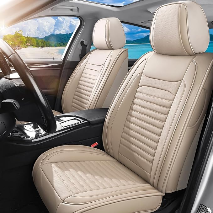 Car Seat Covers Full Set Fit for Toyota Yaris 2007-2020, Premium Faux Leather Car Seat Protector,Breathable Anti-Slip Full Wrapping Edge Seat Covers(Beige,Full Set)
