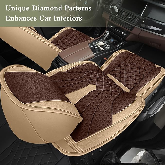 Breathable Car Seat Covers for Subaru Crosstrek 2016-2024 2025 2026, Front Seats, Perforated Leather, Seat Protector, Interior Trim for Subaru Crosstrek Accessories (Beige&Brown)