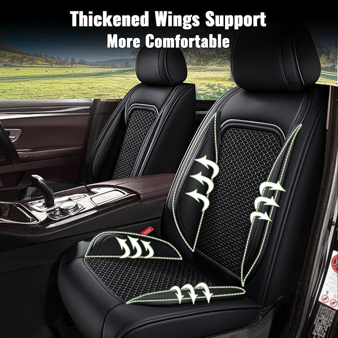 Car Seat Covers for Subaru Forester 2007-2025 2026 - Faux Leather Breathable Cool Ice Silk Seat Covers - 2 Front Seats for Subaru Forester Accessories - Black