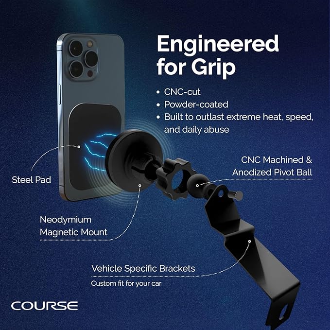 Course Motorsports DirectFit Phone Mount | MagSafe Compatible Head Non Charging | Compatible with Ford F150 (2015–2020), F250/F350/F450/F550 (2017–2022 Sync 3) & Expedition (2018–2021) - Left or Right
