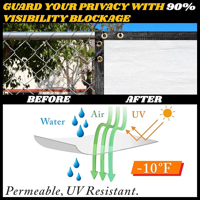 Royal Shade Custom Size 6' x 28' White Fence Privacy Screen Windscreen Cover Netting Mesh Fabric Cloth - Cable Zip Ties Included (We Make Custom Size)