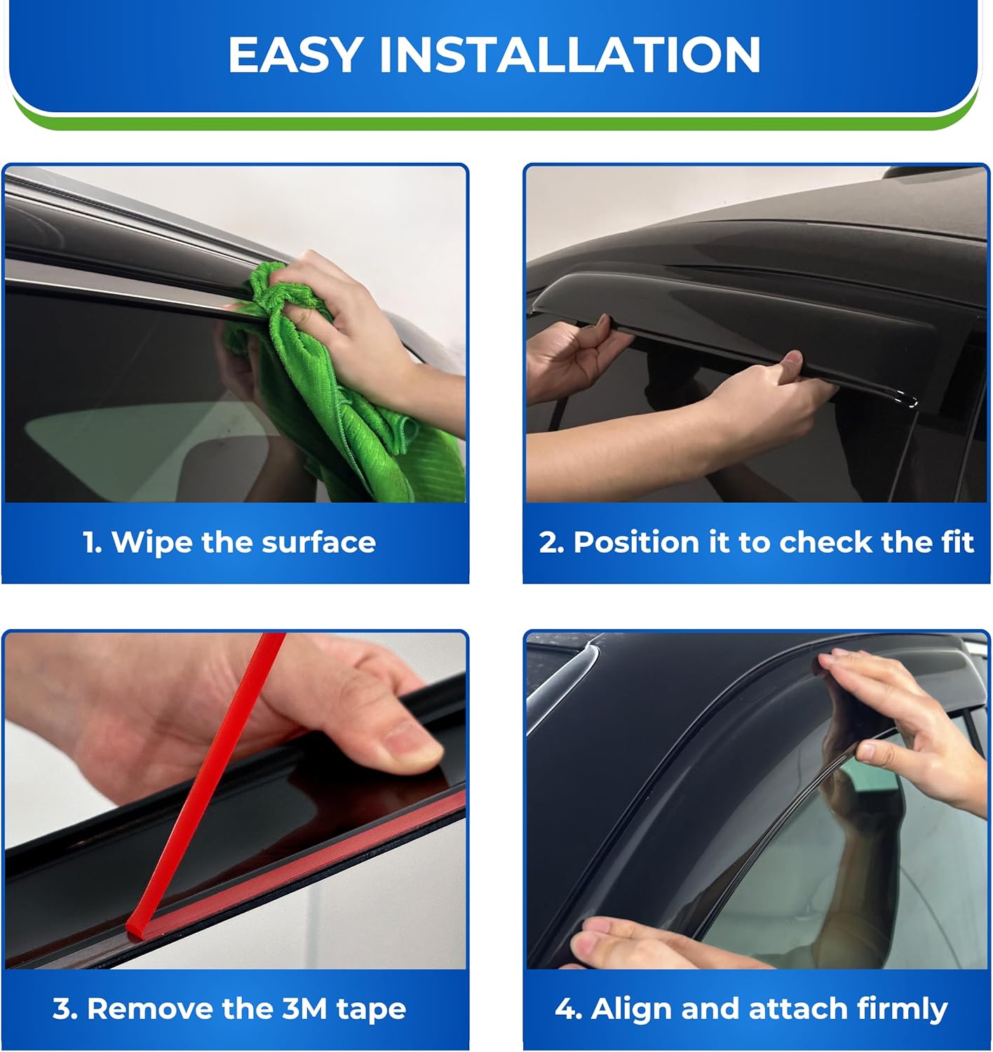 KPY Window Visor Compatible with 2005-2015 Toyota Tacoma Access Cab, 4PC Rain Guard Side Vent Deflectors Tape-On Mugen Style, 2005 2006 2007 2008 2009 2010 2011 2012 2013 2014 2015 (Access Cab Only)