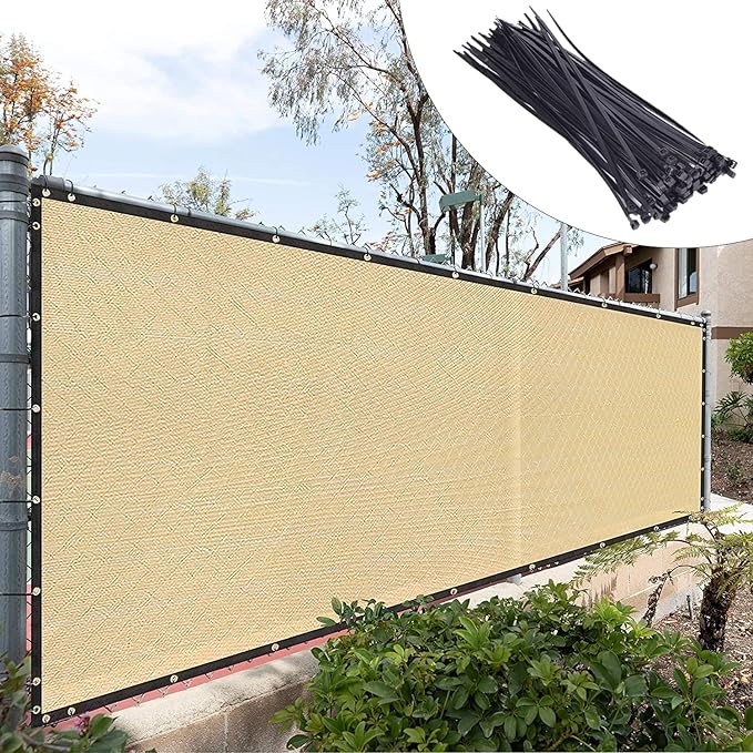 Royal Shade Custom Size 6' x 95' Beige Fence Privacy Screen Windscreen Cover Netting Mesh Fabric Cloth - Cable Zip Ties Included (We Make Custom Size)
