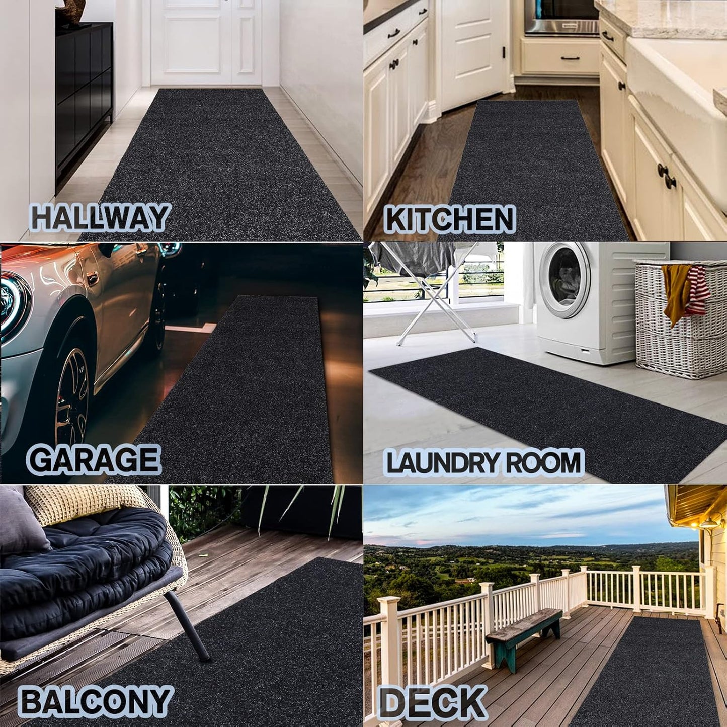 Custom Size Backed Non-Slip Area Rugs Runner, Easy Clean, Waterproof Runner Rugs for Hallway Entryway, Kitchen, Laundry, 4FT x 52FT, Black