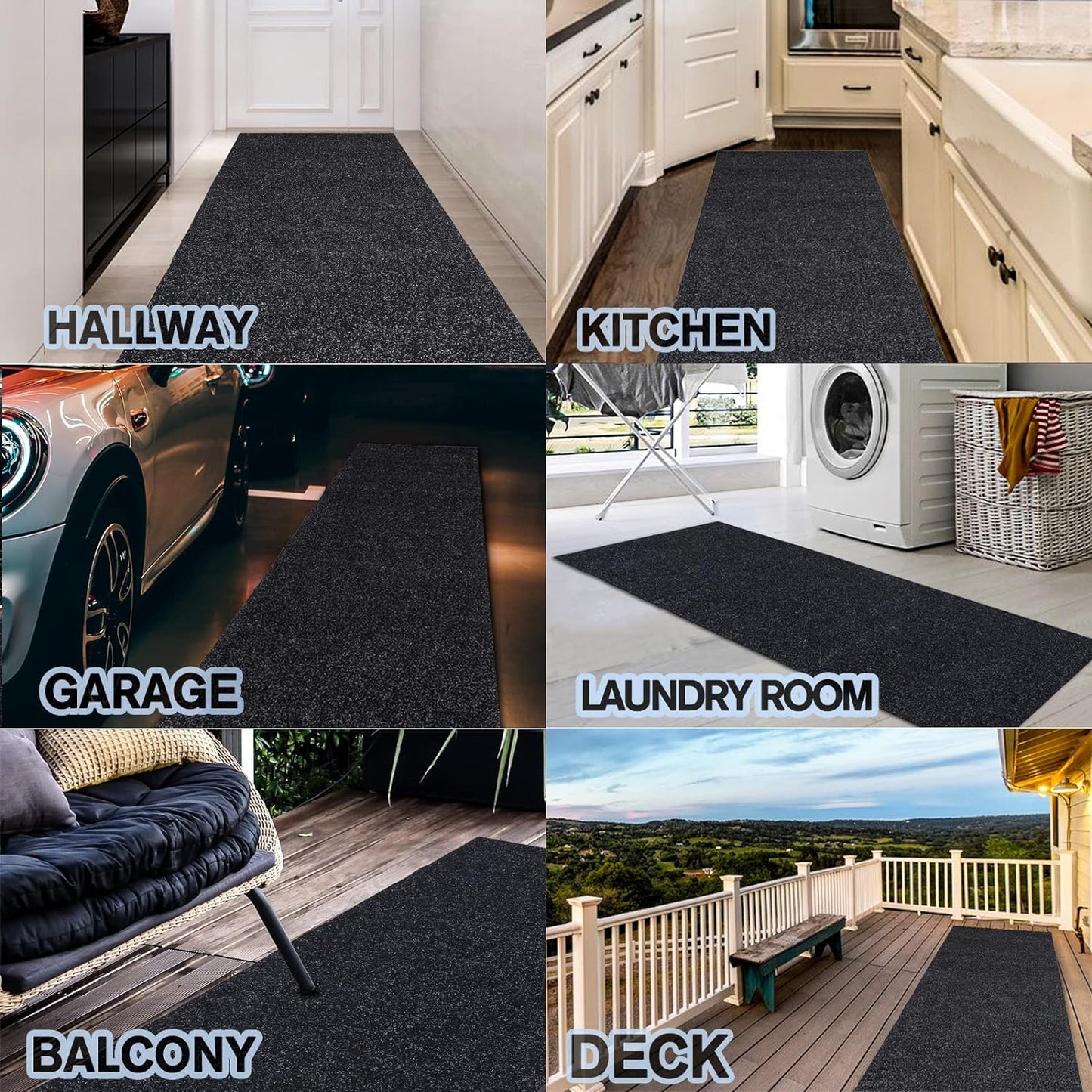 Custom Size Backed Non-Slip Area Rugs Runner, Easy Clean, Waterproof Runner Rugs for Hallway Entryway, Kitchen, Laundry, 3FT x 78FT, Black