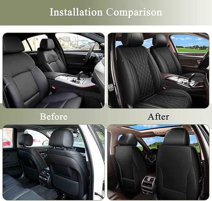 Car Seat Covers Front Pair for Honda Pilot 2005-2016: Breathable Perforated Leather Seat Cover (Black)
