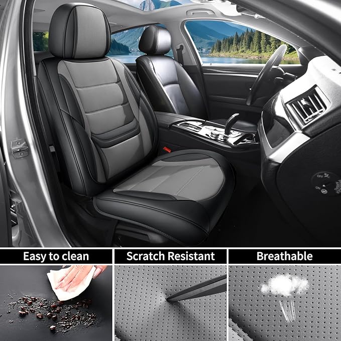 Car Seat Covers Full Set Custom Fit for Saturn ION 2003-2010,Premium Faux Leather with Lumbar Support, Breathable, Anti-Slip & Soft Touch(blackgray,Fullset)