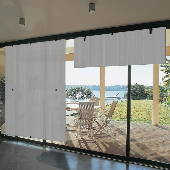 Bynbbur 8'W x 15'H Outdoor Patio Shades Foldable Roller Blinds, 220 GSM Sun Shade Roll Up Porch Screens Exterior Shade Cloth for Deck Pergola Backyard, Light Gray