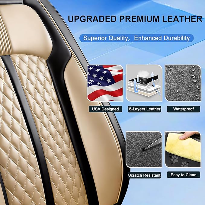 Fit CRV Car Seat Covers for Select Honda CR-V 2011-2026 - Premium Full Coverage Leather, Airbag Compatible, Waterproof & All Weather Seat Protector, Airbag Compatible, Full Set, Black+Beige