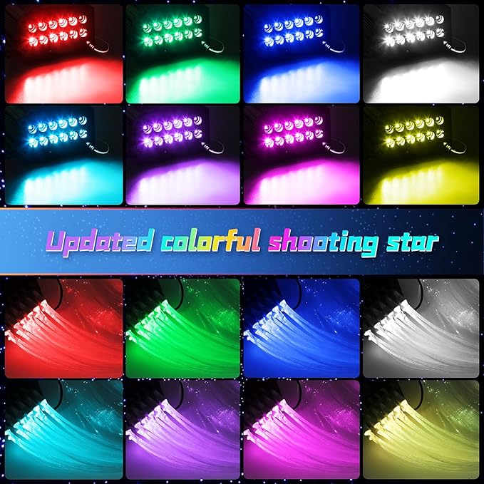 Car Starlight Headliner Kit, 16W Twinkle & Meteor Star Ceiling Lights, 2 in 1 Fiber Optic Light Engine 1000pcs*0.02in*9.8ft+240 RGBW Shooting Stars Lights for Car Home Roof Décor