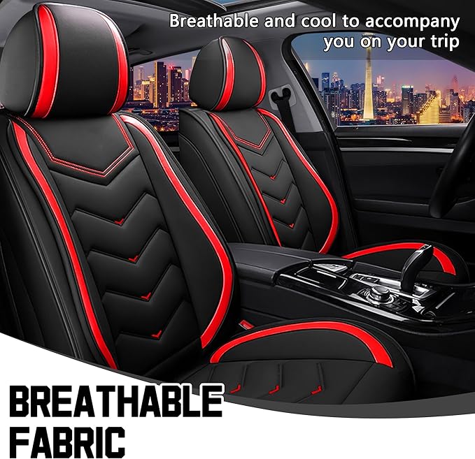 CTDS Car Seat Covers for Chevy Equinox 2005-2026, Stylish Sport Seat Cover, Premium Nappa Leather Car Seat Cover. Automobile Seat Covers Sets.(Standard 2 Seats/Black Red)