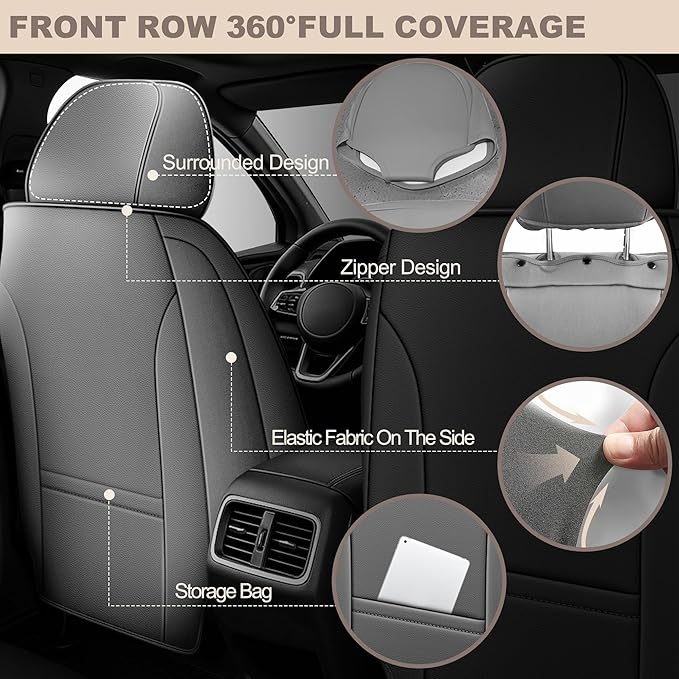 TTX LIGHTING for VW Tiguan 2009-2026 Seat Covers: Waterproof Leather Seat Protector with Airbag Compatible (2 Front Seats,Black&Gray)