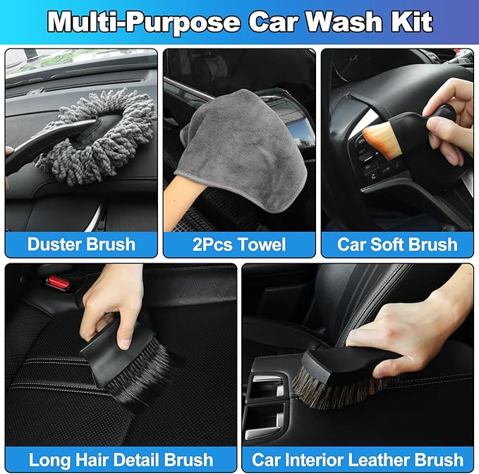NIKCOSMK Car Cleaning Kit, Car Detailing Kit with Car Vacuum 8000PA High Suction, Car Interior Cleaning Supplies with Detailing Brushes, Windshield Cleaner Tool, Car Accessories for Men & Women