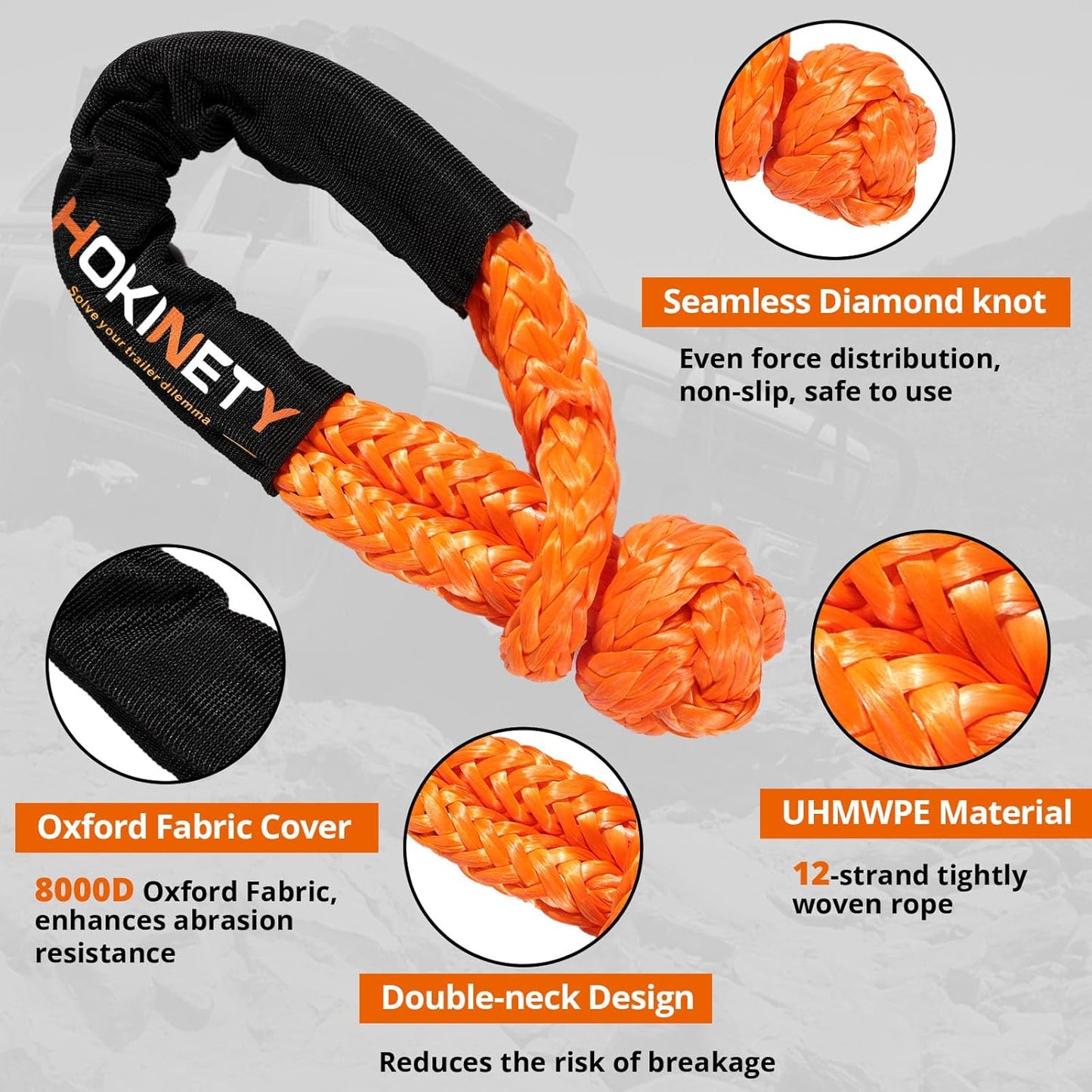 Kinetic Recovery Tow Rope: 1-1/8" x 30ft 48000LBS Snatch Strap with Soft Shackles Heavy Duty Offroad Towing Straps Kit for Trucks SUV UTV ATV Tractor Car Jeep - Green