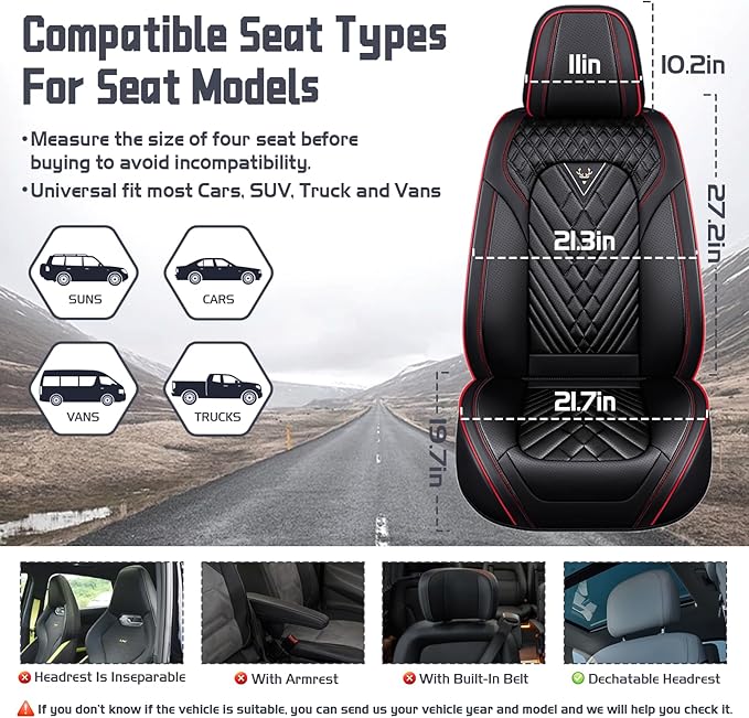 Truck Seat Covers for Toyota Tundra 2008-2026, Waterproof Premium Leather Full Coverage Car Seat Cover, Muscle Sport Style Auto Interior Seat Cover Sets (Full Set/Black Red)