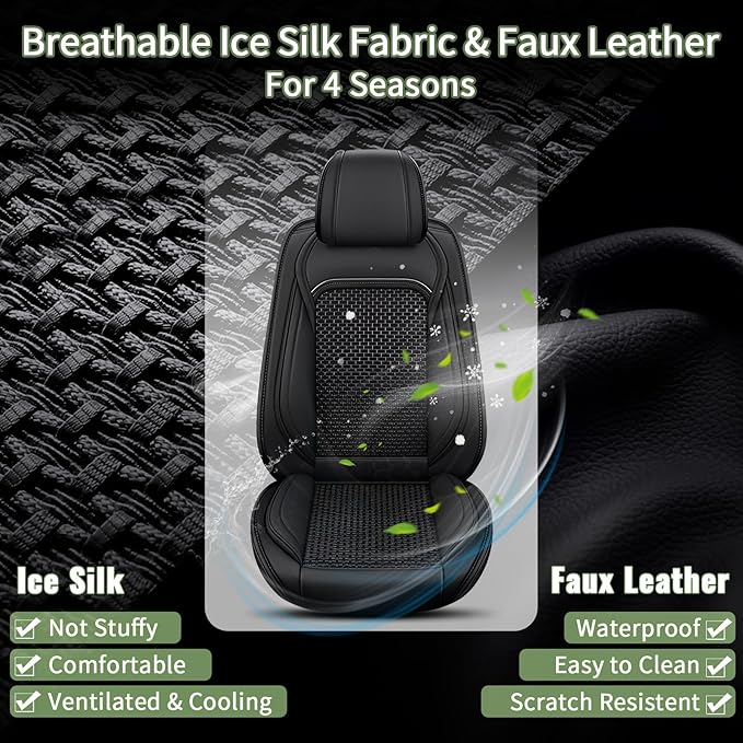 Car Seat Covers Front Seats for Nissan Pathfinder 2011-2024 2025 2026 - Cooling Ice Silk Leather Seat Cover - Ventilated 2 Seats Vehicle Seat Cushion Protector Automotive Accessories (Black)