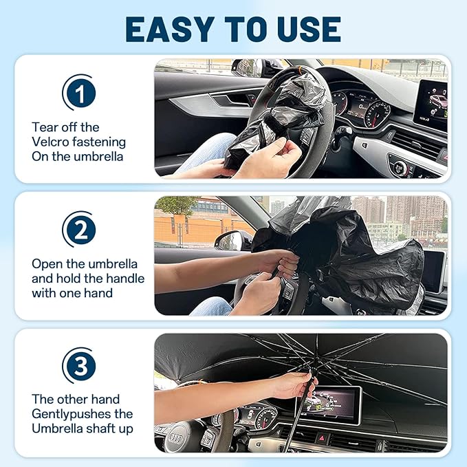 Windshield Sun Shade for Toyota Tacoma 2016-2024, Umbrella Car Shades with 360°Rotating Shaft, Foldable Front Window Sunshade for UV & Heat Protection