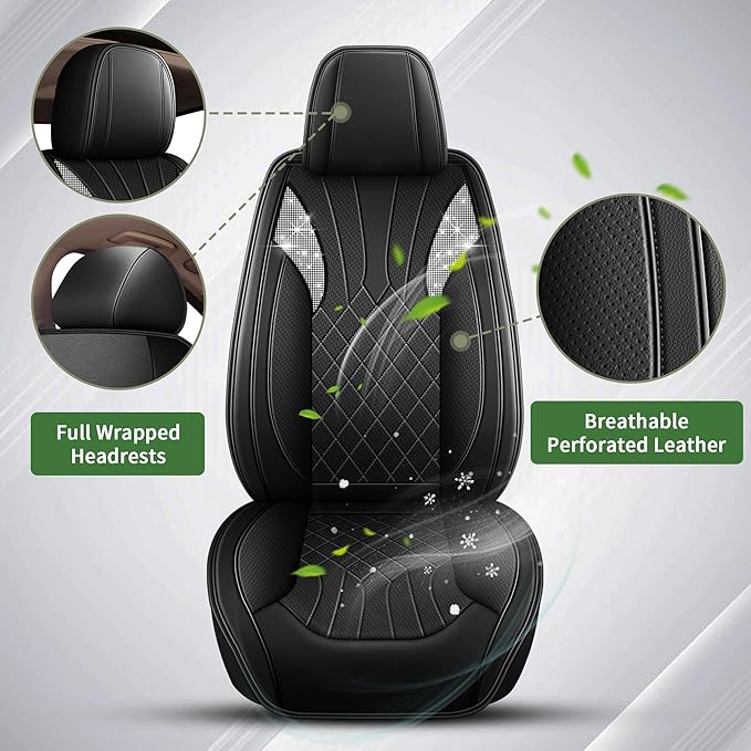 Bling Diamond Embroidered Seat Covers for Toyota RAV4 2013-2025 2026,Full Set 5 Seats,Sparkle Rhinestone Breathable Perforated Faux Leather Car Seat Covers for Women (Black)