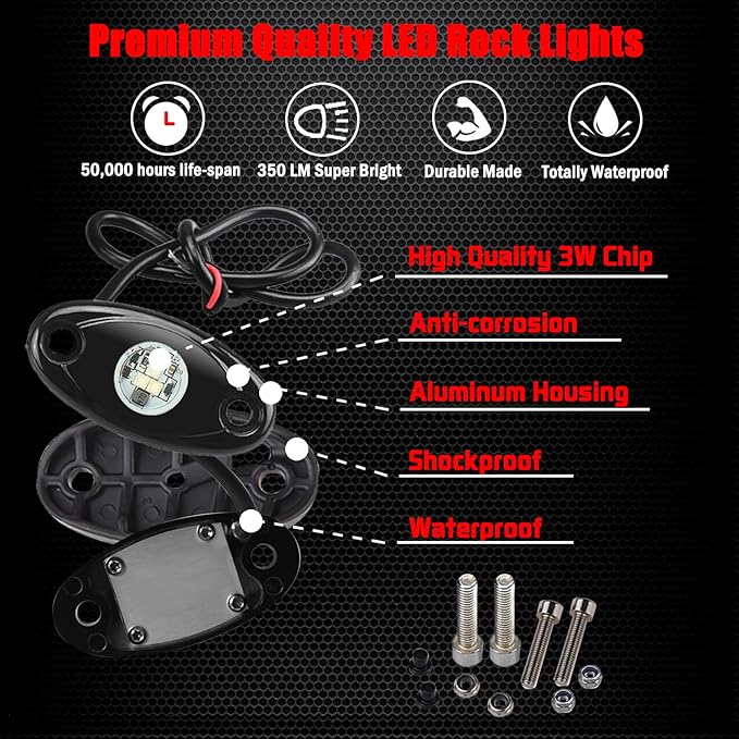 2 Pods LED Rock Lights, Ampper Waterproof LED Neon Underglow Light for Car Truck ATV UTV SUV Offroad Boat Underbody Glow Trail Rig Lamp (Green)