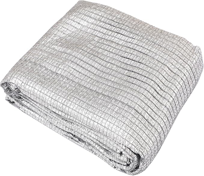 65% Aluminum Foil Shade Cloth with Grommets,10ft x 10ft, Mesh Sun Block Fabric Cover, Canopy, Privacy Screen for Outdoor Patio, Garden, Backyard, Silver