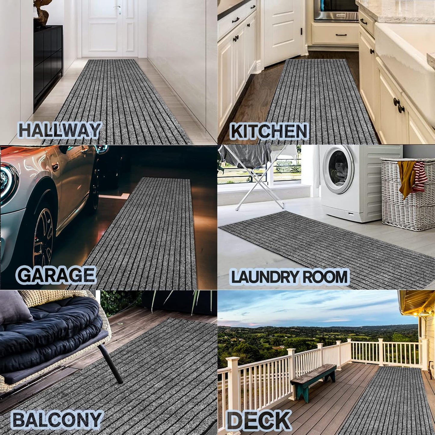 Custom Size Backed Non-Slip Area Rugs Runner, Easy Clean, Waterproof Runner Rugs for Hallway Entryway, Kitchen, Laundry, 4FT x 55FT, Gray Stripe