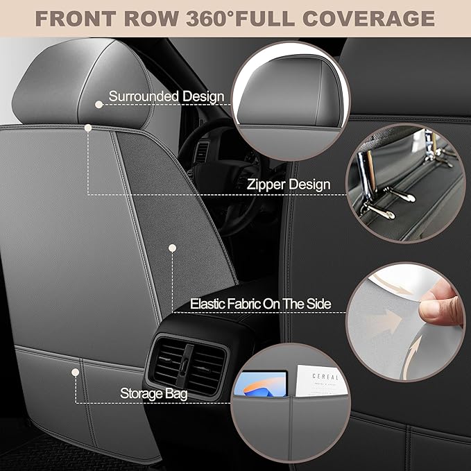 TTX LIGHTING for Ford Mustang 2007-2022 Car Seat Covers, Breathable Ice Silk & Leather Seat Protector, Cool & Anti-Sweat for Long Driving, Airbag Compatible, 2 Front Seats (Black&Gray)