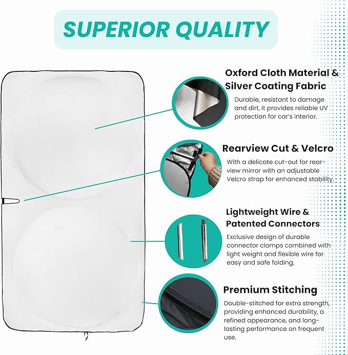 Windshield Sun Shade -Certified 99.87% UVB & 99.02% UVA Car Sun Shade. Award Winning Sunshade - Patented Technology | Compatible for BMW Mini Cooper F55 2014-2025 | Car Shades by Kinder Fluff