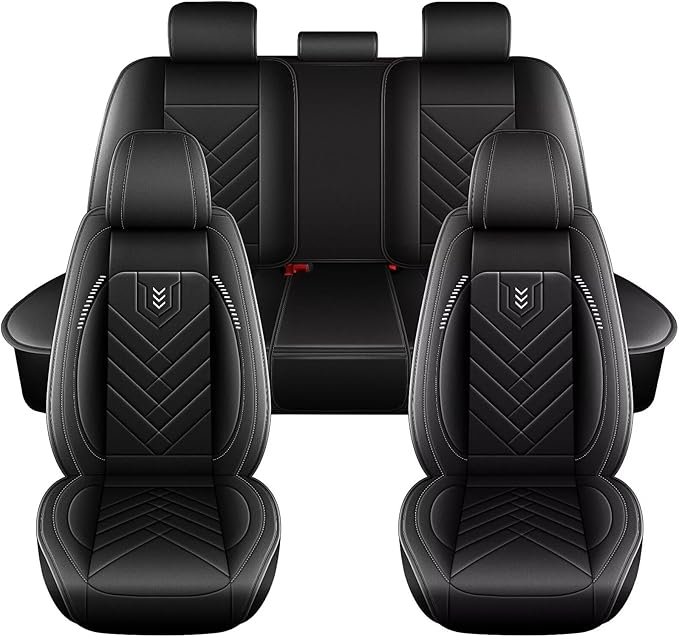 AOMSAZTO Car Seat Covers Fit for Jeep Cherokee 2014-2025 Full Set Premium Seat Covers Waterproof Leather Automotive Seat Cushion Protector Compatible with Airbag(5 Seats,Black)