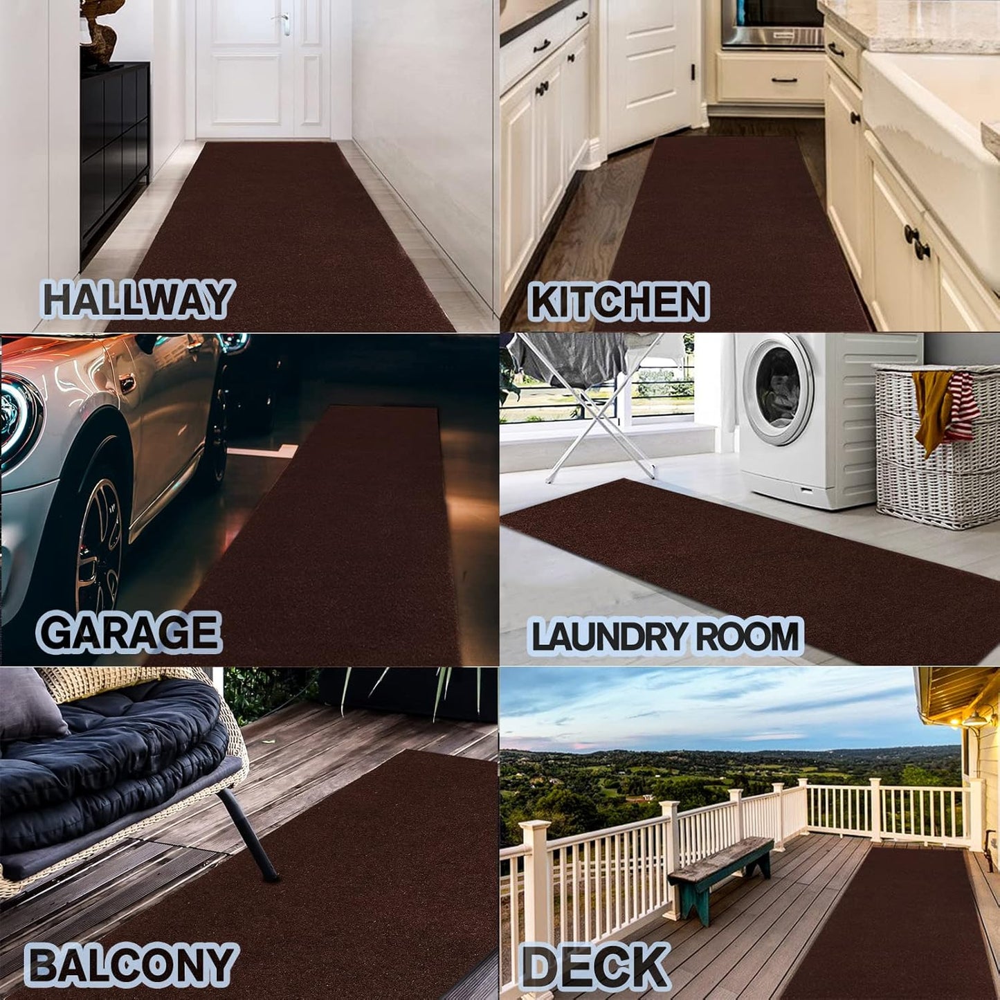 Custom Size Backed Non-Slip Area Rugs Runner, Easy Clean, Waterproof Runner Rugs for Hallway Entryway, Kitchen, Laundry, 3FT x 11FT, Brown