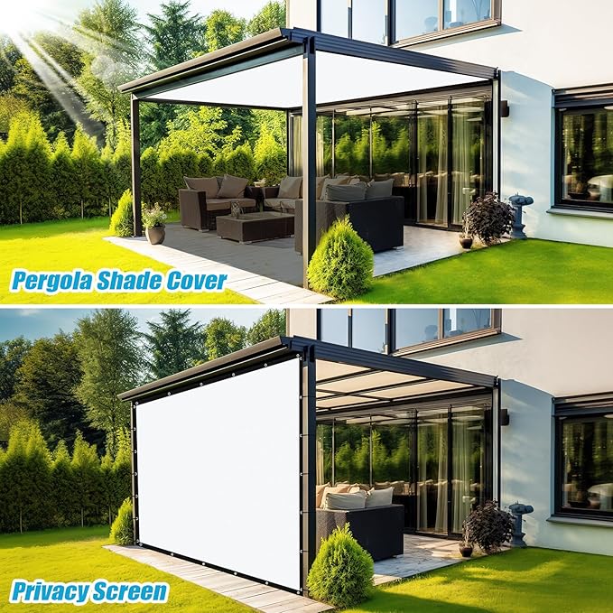 Amagenix 90% Pergola Shade Cover 7' X 7' Sun Shade Cloth with Grommets for Outdoor Garden Patio Porch, Commercial Grade 200 GSM - Cable Zip Ties Included (We Customized) GN108, White