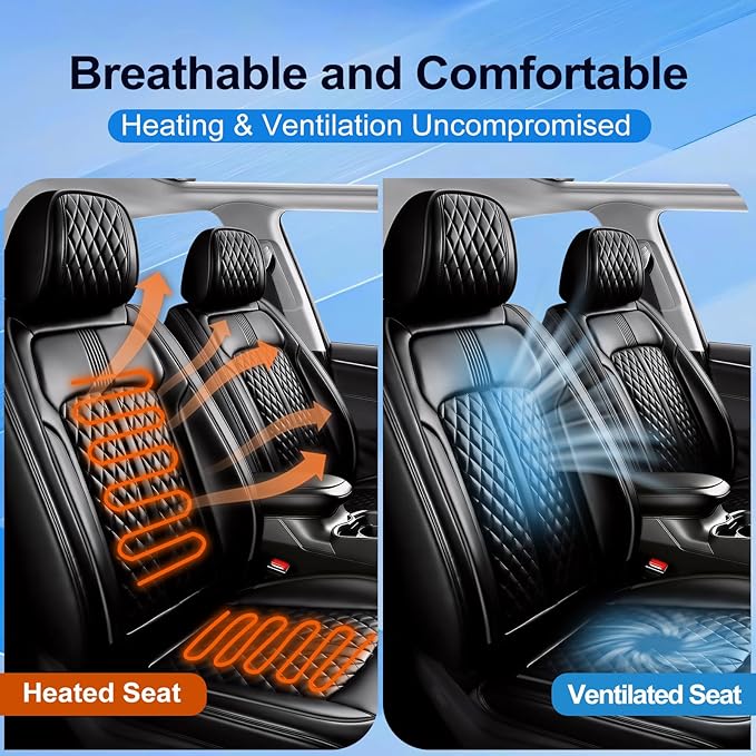 Fit CX-7 Car Seat Covers (Front Pair) for Select Mazda CX7 2006-2012, Premium Full Coverage Leather, Airbag Compatible, Waterproof All Weather Breathable Seat Protector, Black