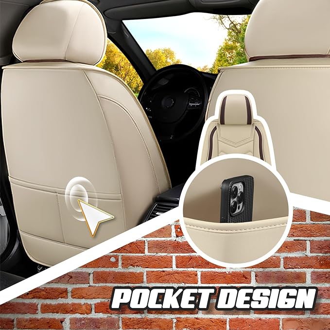 Car Seat Covers for Ford Expedition 2000-2026, Premium Nappa Leather Car Seat Cover, Stylish Sport Seat Covers， Automobile Seat Cover Sets.(Standard 5 Seats/Beige)