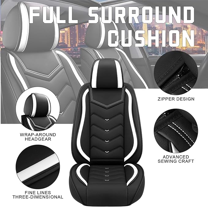 CTDS Car Seat Covers for Honda HR-V 2016-2026, Stylish Sport Seat Cover, Premium Nappa Leather Car Seat Cover. Automobile Seat Covers Sets.(Standard 2 Seats/Black White)