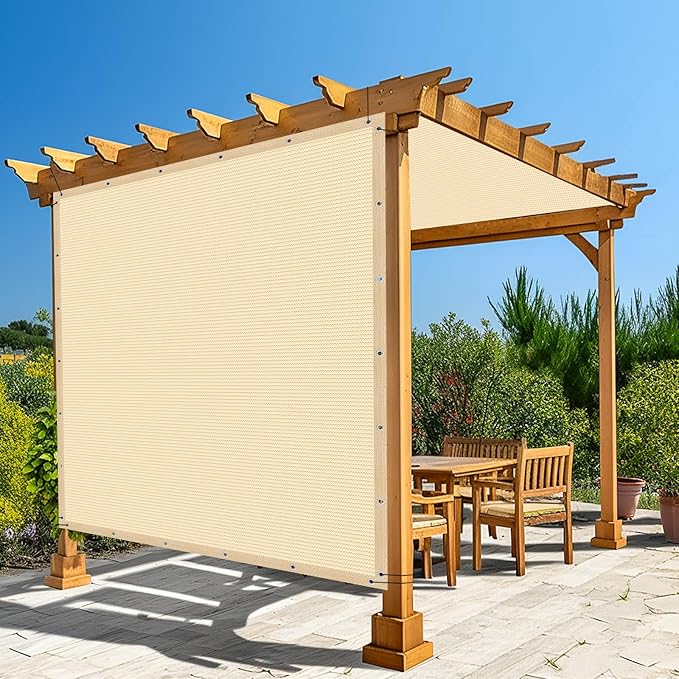 Amagenix 90% Pergola Shade Cover 9' X 11' Sun Shade Cloth with Grommets for Outdoor Garden Patio Porch, Commercial Grade 200 GSM - Cable Zip Ties Included (We Customized) GN108, Wheat