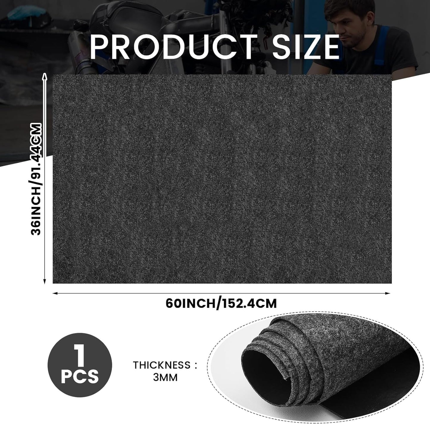 60 x 36 Inch Oil Spill Mat, Garage Floor Mat Under Car Driveway Mats Oil Leaks Absorbent Oil Pad, Reusable, Washable, Durable, Waterproof Backing, Protects Surfaces, Black