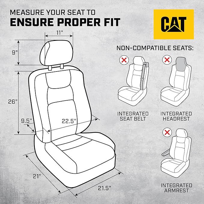 Cat MeshFlex Automotive Seat Covers for Cars Trucks and SUVs – Gray Car Seat Covers for Front Seats, Truck Seat Protectors with Comfortable Mesh Back, Set of 2