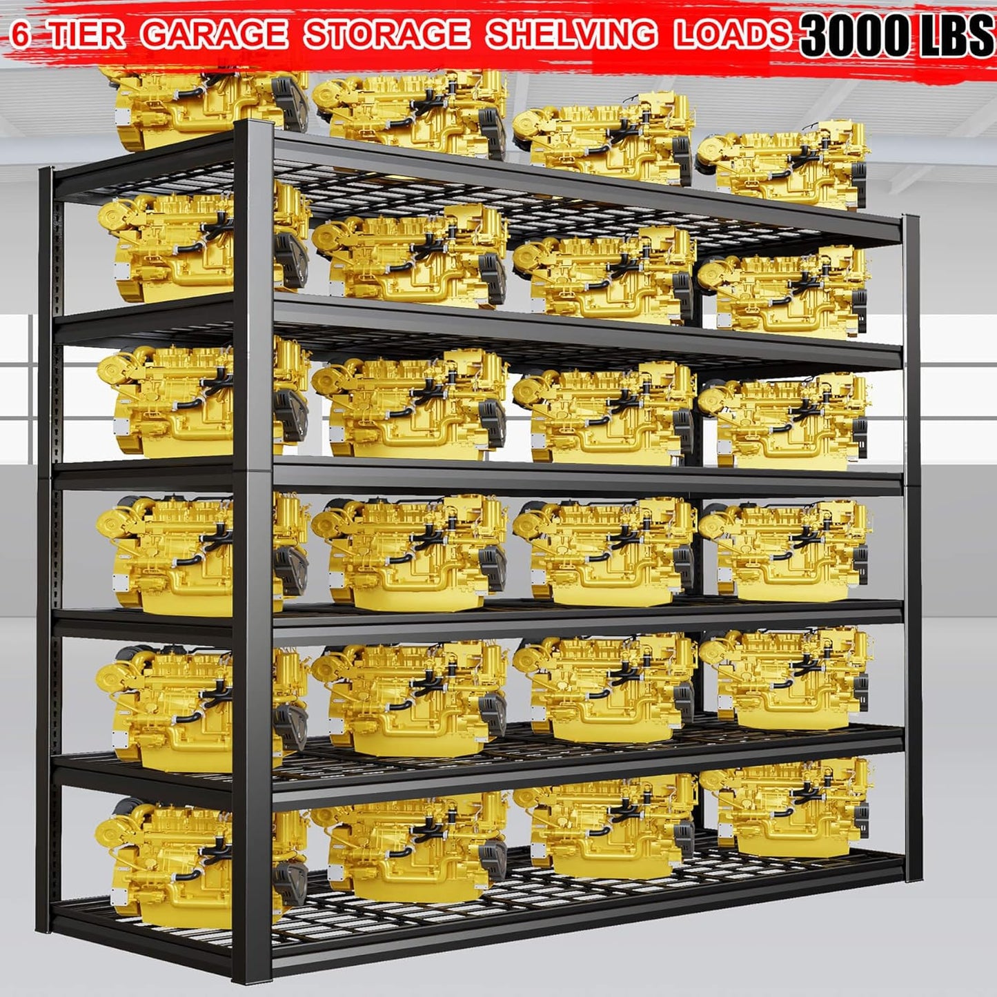 6 Tier Garage Shelving Heavy Duty, 50" WGarage Shelves, 50" W x 84" H x 24" D Adjustable Storage Shelving Unit, Commercial Metal Shelves for Warehouse, Basement, Shop,2 Pack