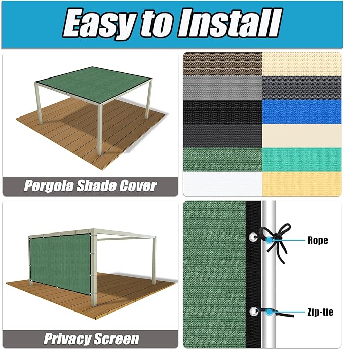 Amagenix 90% Pergola Shade Cover 14' X 16' Sun Shade Cloth with Grommets for Outdoor Garden Patio Porch, Commercial Grade 200 GSM - Cable Zip Ties Included (We Customized) GN108, Green