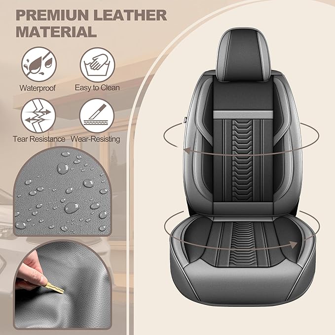 TTX LIGHTING for Honda Civic 2003-2026 Seat Covers: Waterproof Leather Seat Protector with Airbag Compatible (2 Front Seats,Black&Gray)