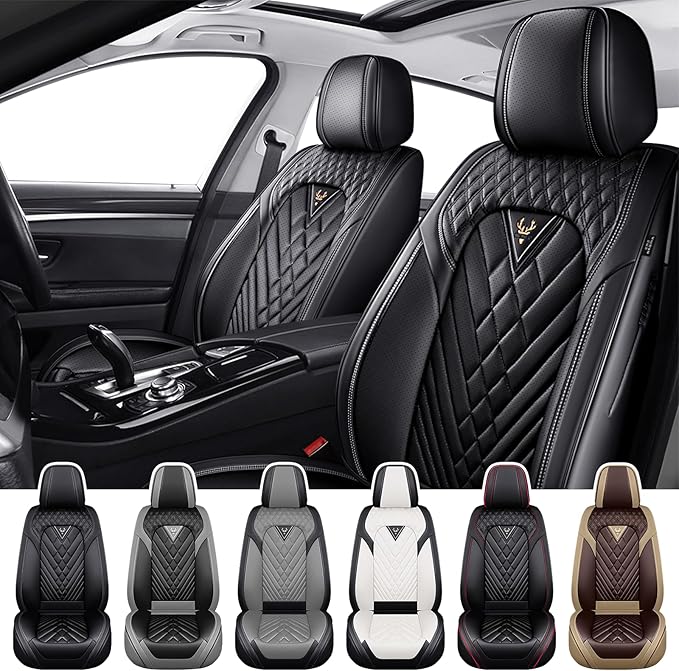 Truck Seat Covers for GMC Sierra 1500 2007-2026, Waterproof Premium Leather Full Coverage Car Seat Cover, Muscle Sport Style Auto Interior Seat Cover Sets (Front Set/Black)