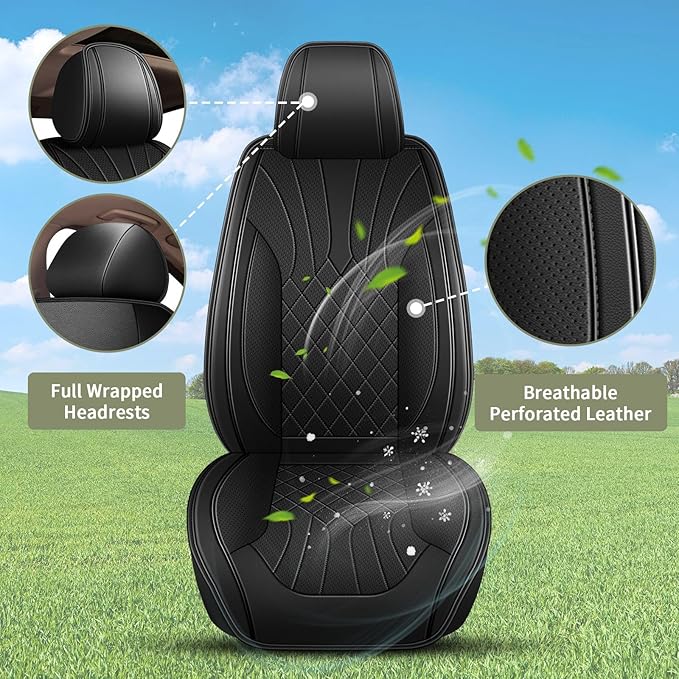 Car Seat Covers Front Pair for Mazda 3 2007-2019: Breathable Perforated Leather Seat Cover (Black)