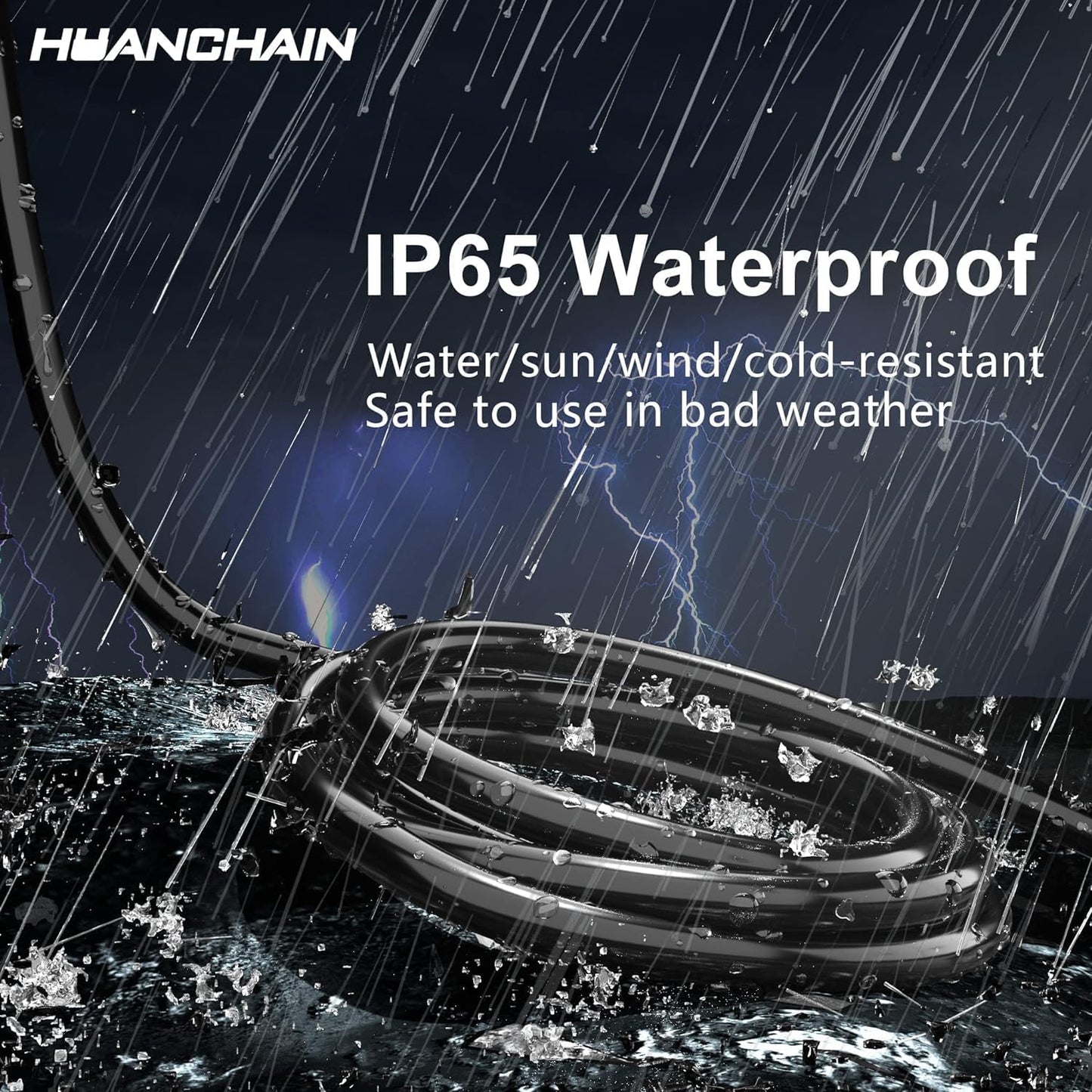 HUANCHAIN Indoor Outdoor Black Extension Cord 25 ft 2 Pack Waterproof, 16/3 Gauge Flexible Cold-Resistant Appliance Cable Outside, 13A 1625W 16AWG SJTW, 3 Prong Heavy Duty Electric Cord, ETL