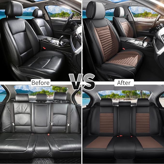 Car Seat Covers Full Set Fit for Toyota Corolla Cross 2021-2025,2026, Premium Faux Leather Car Seat Protector,Breathable Anti-Slip Full Wrapping Edge Seat Covers(Black&Brown,Full Set)