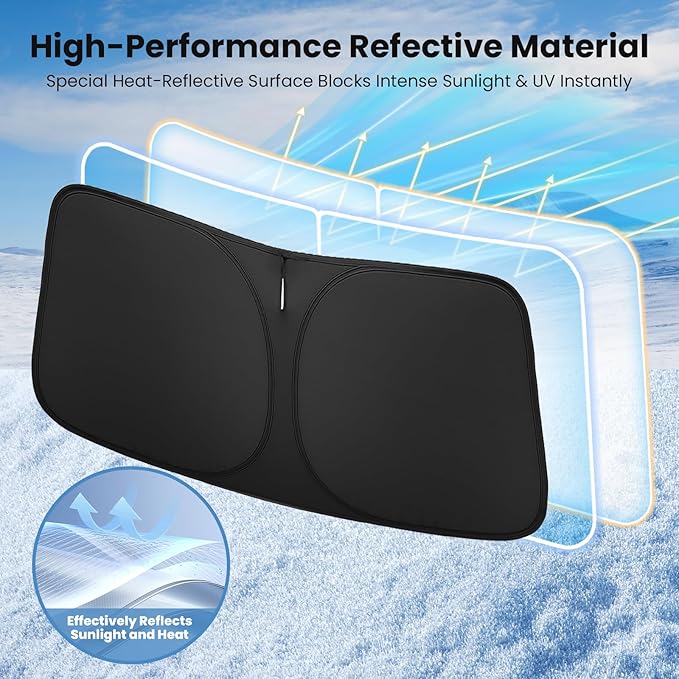 Windshield Sun Shade for Hyundai Tucson 2022 2023 2024 2025 2026 – Custom Fit Sun Shield with Mirror Cut‑Out, Blocks Heat & UV, Foldable with Storage Pouch - Hyundai Tucson Windshield Sunshade