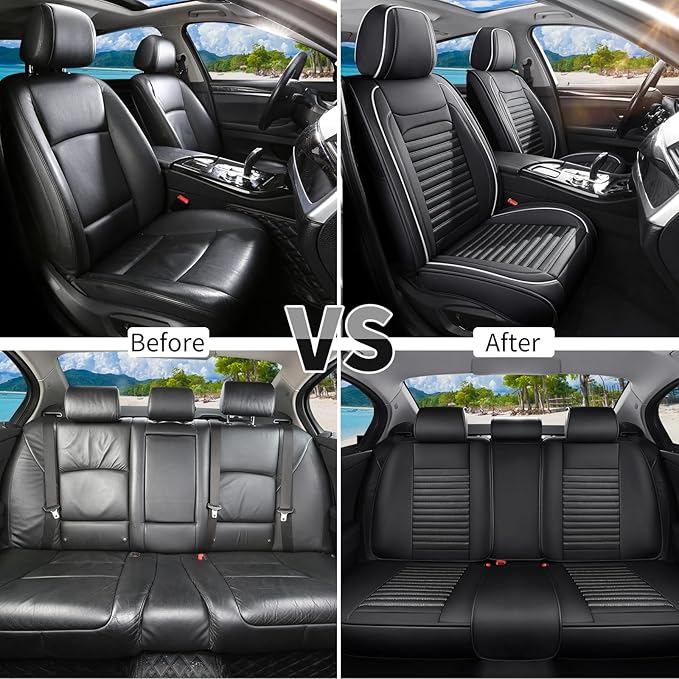 Car Seat Covers Full Set Fit for Toyota RAV4 2001-2026, Premium Faux Leather Car Seat Protector, Breathable, Anti-Slip, Comfortable & Durable (Black&White,Full Set)