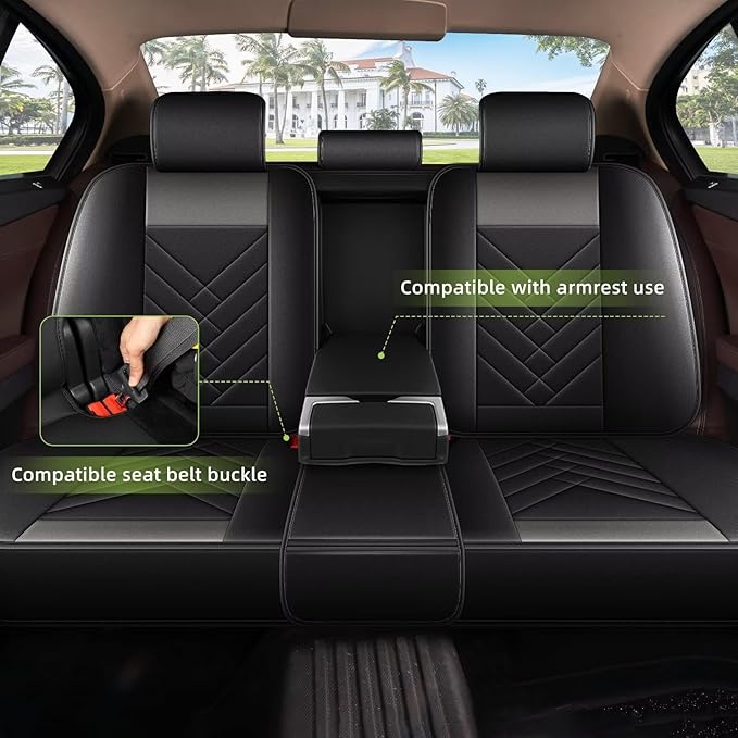 AOMSAZTO Car Seat Covers Fit for Hyundai Palisade 2020-2026 Full Set Premium Seat Covers Waterproof Leather Automotive Seat Cushion Protector Compatible with Airbag(5 Seats,Black&Grey)