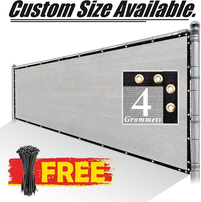 Royal Shade Custom Size 5' x 90' Grey Fence Privacy Screen Windscreen Cover Netting Mesh Fabric Cloth - Cable Zip Ties Included (We Make Custom Size)